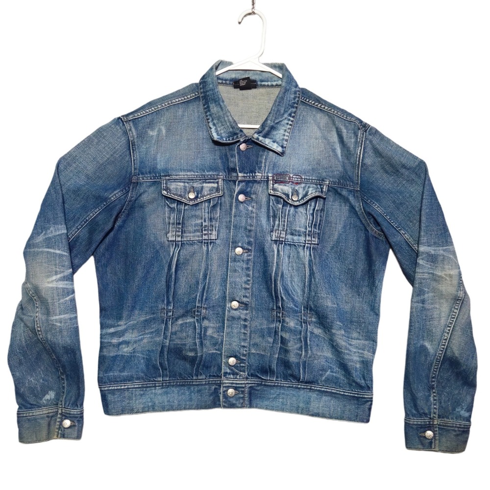 DIESEL INDUSTRY Vintage Y2K Denim Jacket Blue Distressed Made Italy Mens XXL
